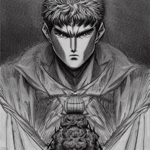 Image similar to a beautiful portrait of man by kentaro miura and gustave dore, berserk style, hyperdetailled manga character