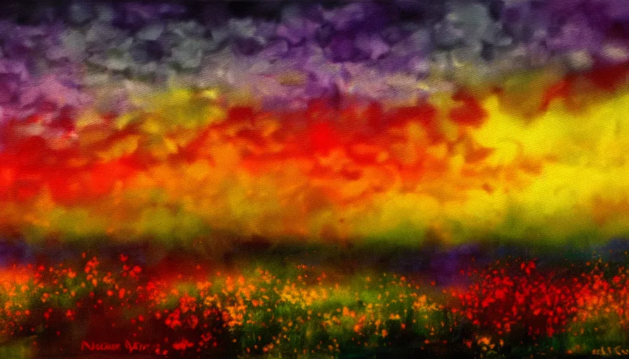 Image similar to white bones background, black violets, yellow-red sky, impressionism