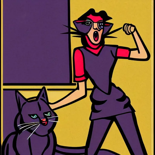 Image similar to woman yelling at cat art deco style high quality