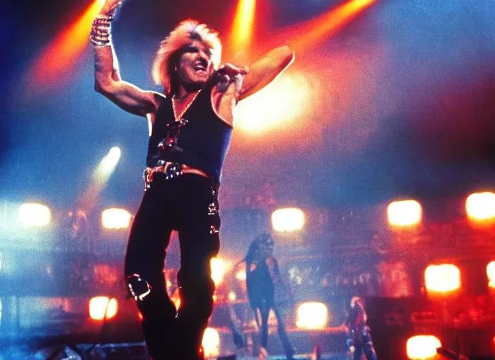 Image similar to publicity photo still of patrick swayze in motley crue live on stage, 8 k, live concert lighting, mid shot