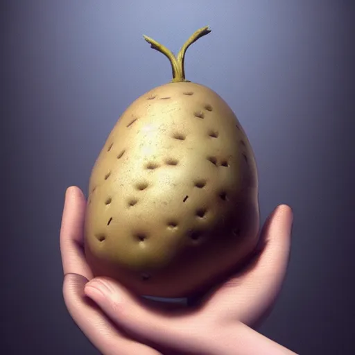 Prompt: Perfectly-centered photograph of a potato with a face and hands and legs, lifelike, super highly detailed, professional digital painting, artstation, concept art, smooth, sharp focus, extreme illustration, Unreal Engine 5, Photorealism, HD quality, 8k resolution, cinema 4d, 3D, beautiful, cinematic, art by artgerm and greg rutkowski and alphonse mucha and loish and WLOP