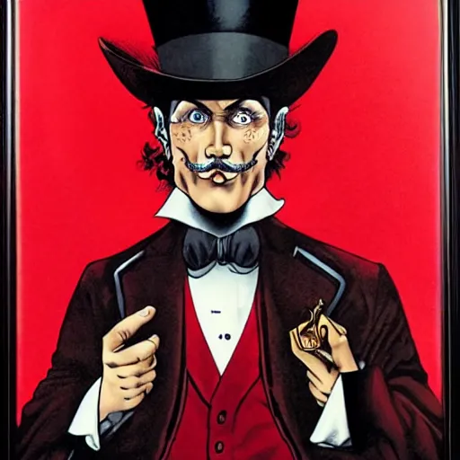 Image similar to portrait of a steampunk gentleman wearing a red top hat by brian bolland