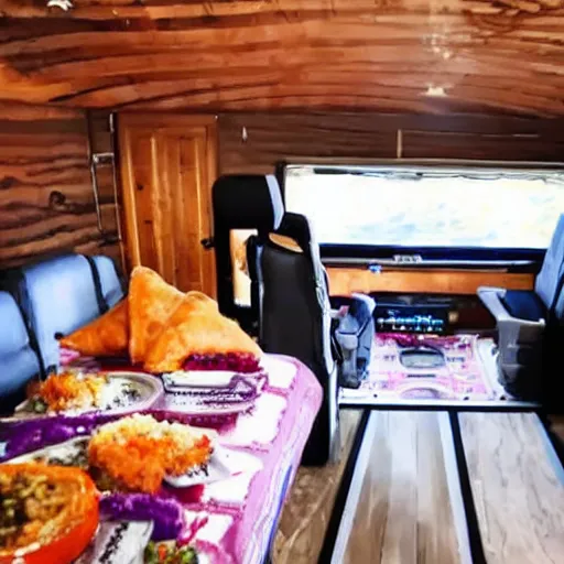 Image similar to start trek interior cabin with lebanese food and music