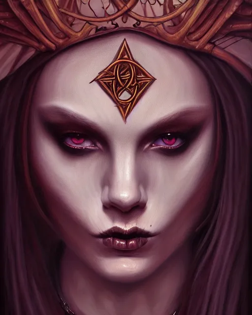 Prompt: painting of a satanic dark ritual, enigmatic beauty, esoteric, muted colors, head in focus, fantasy art, ornamental aesthetics, intricate, elegant, highly detailed hyperrealistic painting, artstation, concept art, painterly, sharp focus, illustration, art by lois royoi