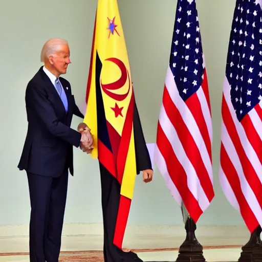 Image similar to Joe Biden shaking hands with Maduro in Tehran