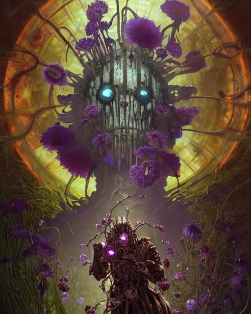 Image similar to the platonic ideal of flowers, rotting, insects and praying of cletus kasady carnage thanos davinci nazgul wild hunt chtulu mandelbulb ponyo botw bioshock, d & d, fantasy, ego death, decay, dmt, psilocybin, concept art by randy vargas and greg rutkowski and ruan jia and alphonse mucha