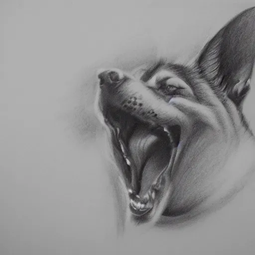 Image similar to charcoal drawing of a rabid dog, trending on artstation