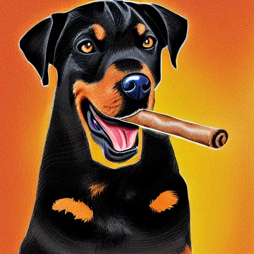 Image similar to rottweiler smoking a cigar, stylized, digital painting