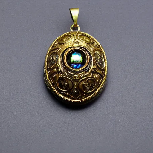 Prompt: gilded antique bionic engraved cyberpunk Faberge pendant:5, jewelry collaboration between beksinski and dali: 4, baroque scarab decoration with intricate filigree:3