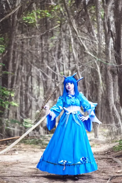 Image similar to Cosplay photography of Anya Taylor Joy as Cirno from Touhou