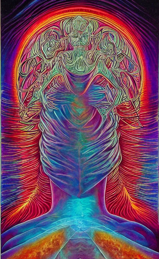 Image similar to astral projection in the style of alex grey