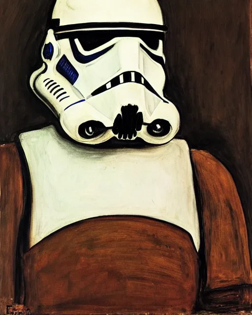 Image similar to portrait of a stormtrooper by egon schiele