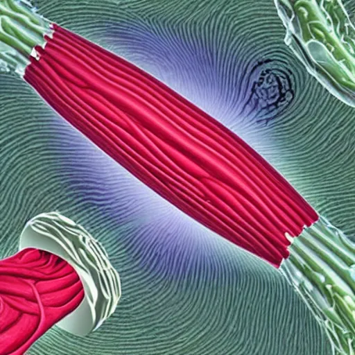 Image similar to detailed realistic illustration of damaged myofibrin muscle fibres