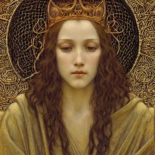 Image similar to detailed realistic beautiful young medieval queen face portrait by jean delville, art nouveau, symbolist, visionary, gothic, pre - raphaelite