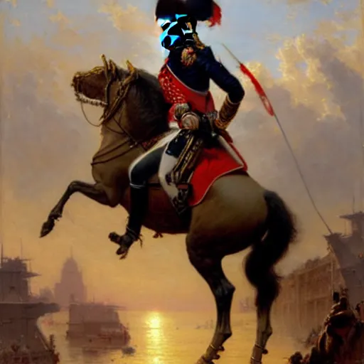 Image similar to drdisrespect conquering waterloo as napoleon, highly detailed painting by gaston bussiere, j. c. leyendecker, greg rutkowski, craig mullins 8 k