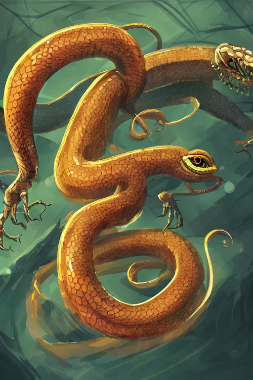 Image similar to a humanoid figure snake monster with large amber eyes, highly detailed, digital art, sharp focus, trending on art station, plant, anime art style