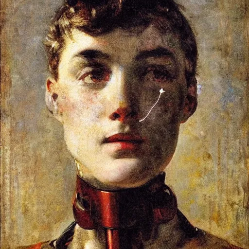 Image similar to portrait of a cyborg by alfred stevens