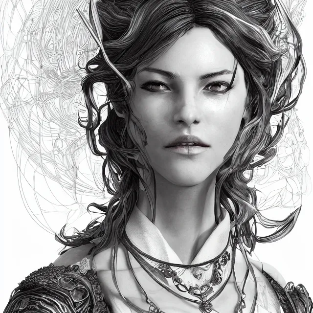 Prompt: the portrait of lawful evil sorceress lawyer as absurdly beautiful, conniving, elegant, jaded, young woman, an ultrafine hyperdetailed illustration by kim jung gi, irakli nadar, intricate linework, bright colors, octopath traveler, final fantasy, unreal engine 5 highly rendered, global illumination, radiant light, detailed and intricate environment