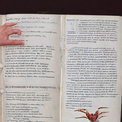 Image similar to a page of a journal describing what it is like to transform into a crab