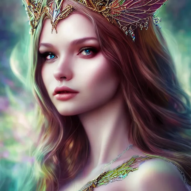 Image similar to beautiful adult fairy queen, highly detailed, 4 k, hdr, smooth, sharp focus, high resolution, award - winning photo, artgerm, photorealistic