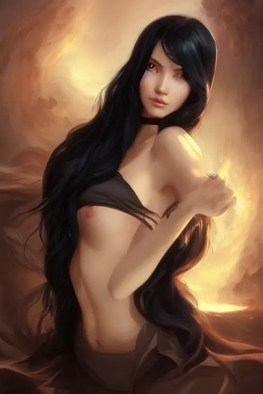 Image similar to nami, long black hair, digital art from artstation by artgerm and william - adolphe bouguereau