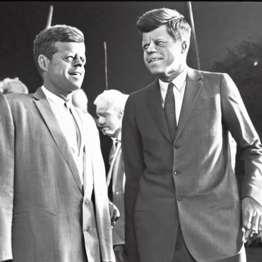 Image similar to a photograph of jfk standing next to gandalf the grey