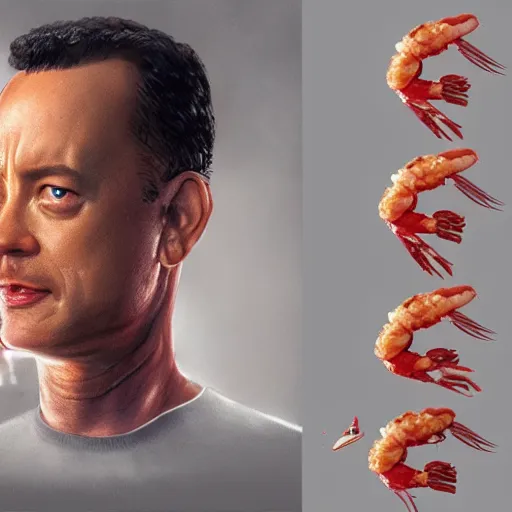 Image similar to tom hanks as forrest gump has shrimps instead of hands, photorealistic, cgsociety, artstation