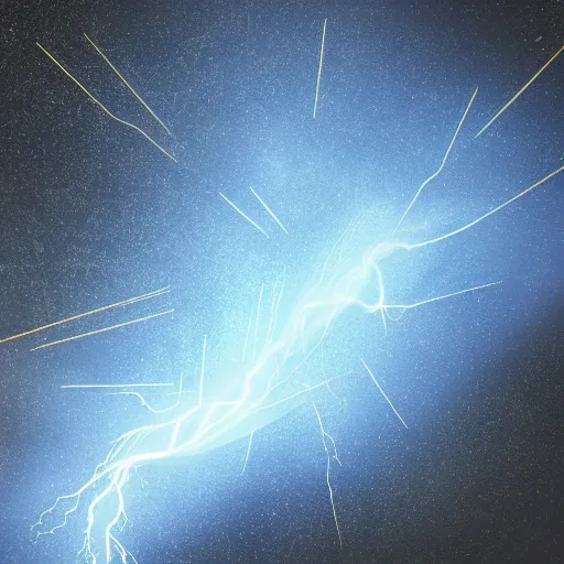 Prompt: award winning ethereal blue arc lightning atmospheric glowing gold and sparks collide in the universal space