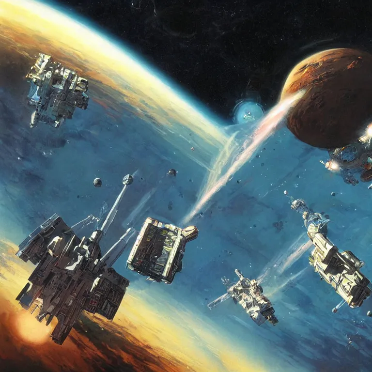 Prompt: sci-fi concept art in space by Chris Foss