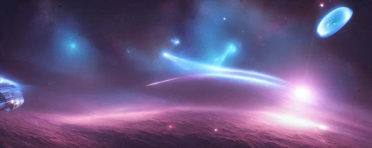Image similar to cool smooth space colours, cinematic render of atmospheric diffuse deep space, asteroid belt, diffuse fog void, atmospheric perspective, volumetric lighting, cathrin machin, the expanse, john harris