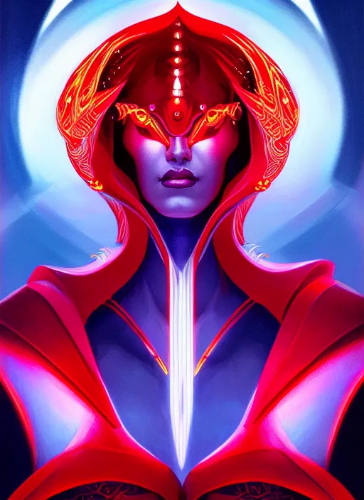 Prompt: symmetry!! tron portrait of a red dragon priestess, flamboyant, fantasy, intricate, highly detailed, dynamic lighting, digital art, digital painting, artstation, terence nielsen, sharp focus, illustration, art by artgerm and greg rutkowski and moebius, 8 k