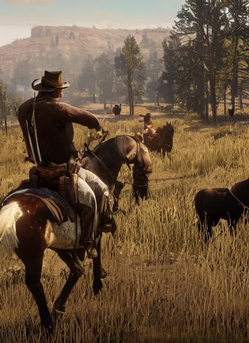 Prompt: a still from Red Dead Redemption 3 where every character is an animal