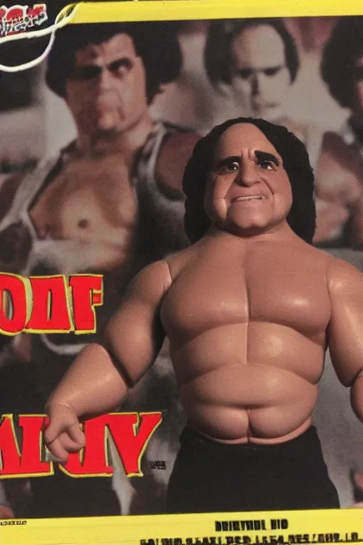 Image similar to danny devito as a 1 9 8 0 s wrestling action figure