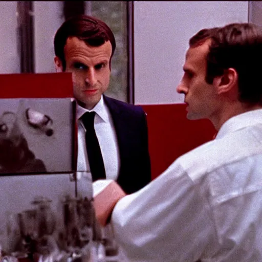 Prompt: Emmanuel Macron has an idea in American Psycho (1999)