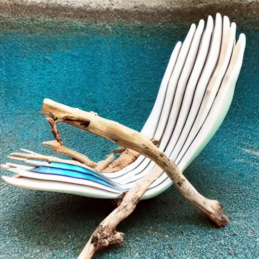 Image similar to “beach chair made of large abalone shell, driftwood, 35 mm product photo”