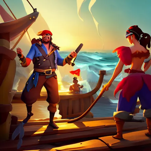 Image similar to jack the pirate and mermaid on sea of thieves game avatar hero, behance hd by jesper ejsing, by rhads, makoto shinkai and lois van baarle, ilya kuvshinov, rossdraws global illumination