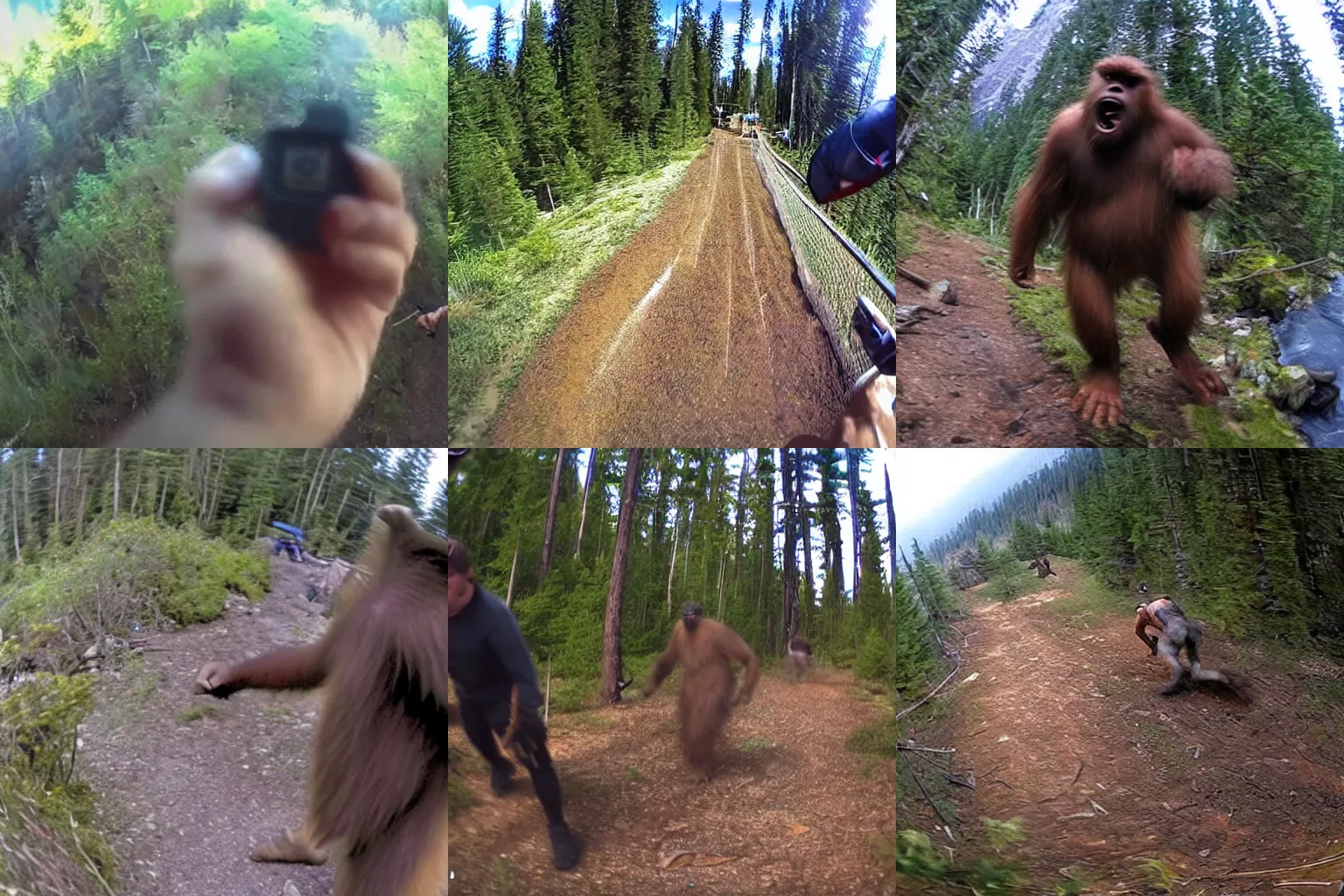 Prompt: gopro of a sasquatch attack.