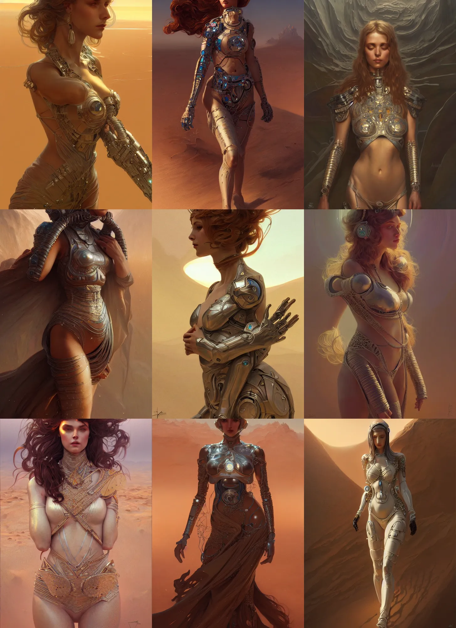 Prompt: silicon sand cyborg, diffuse lighting, desert fantasy, intricate silicon, elegant, highly detailed, photorealistic, digital painting, artstation, illustration, sharp focus, art by john collier and albert aublet and krenz cushart and artem demura and alphonse mucha