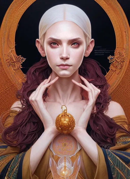 Image similar to symmetry!! portrait of a female sorcerer, dar fantasy, intricate, elegant, highly detailed, my rendition, digital painting, artstation, concept art, smooth, sharp focus, illustration, art by artgerm and greg rutkowski and alphonse mucha and huang guangjian and android jones and sachin teng