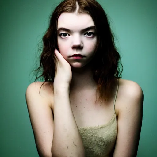 Image similar to a masterpiece portrait photo of a beautiful young woman who looks like a manic pixie dream girl anya taylor joy, symmetrical face