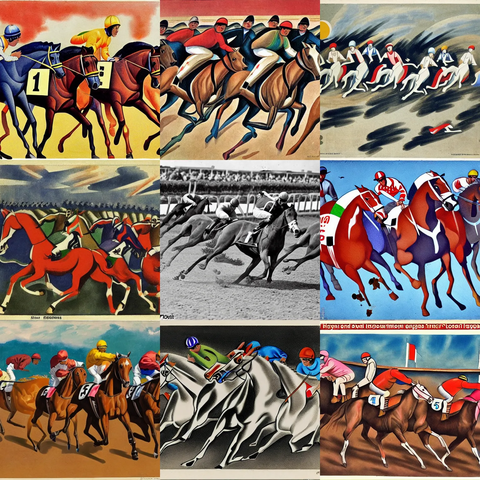 Prompt: Horse race in italian futurist style