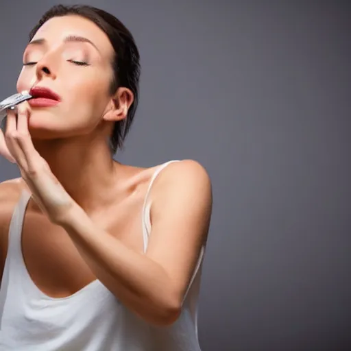 Image similar to a beautiful woman shaving her armpits, studio lighting, commercial,