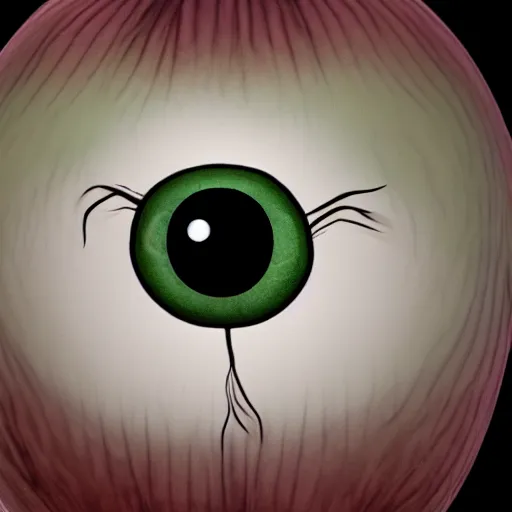 Prompt: a hyper realistic onion with an eye in the middle, edritch, horror, 4 k, photoreal