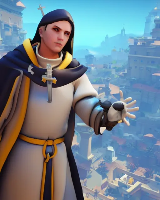 Image similar to catholic priest playable hero character in overwatch