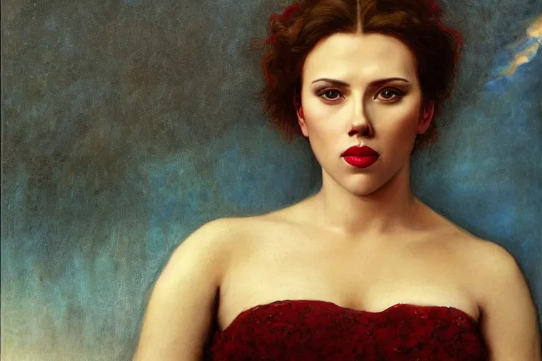 Prompt: a beautiful portrait of scarlett johansson painted by arnold bocklin