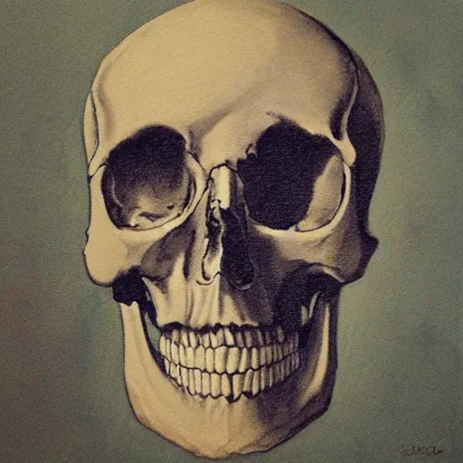 Prompt: self portrait by a skull