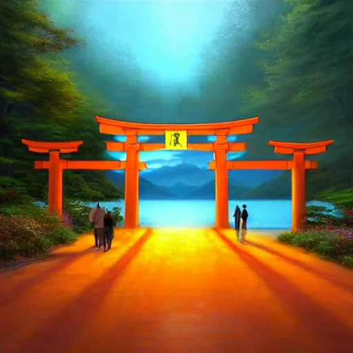 Prompt: torii gate in middle of a lake, portrait art by donato giancola and james gurney, digital art, rich vivid colors, ambient lighting, dynamic lighting, 4 k, official media, anime key visual, makoto shinkai, ilya kuvshinov, lois van baarle, rossdraws, detailed, trending on artstation