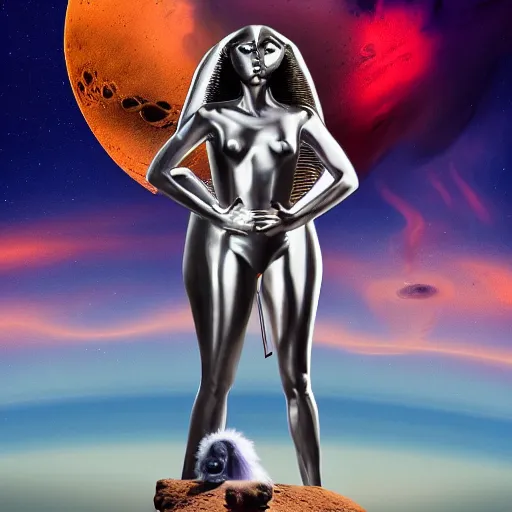 Image similar to hyperrealistic futuristic highly detailed chimera and sphinx woman on the mars sharp focus in the style of modern art deco and retro 8 k