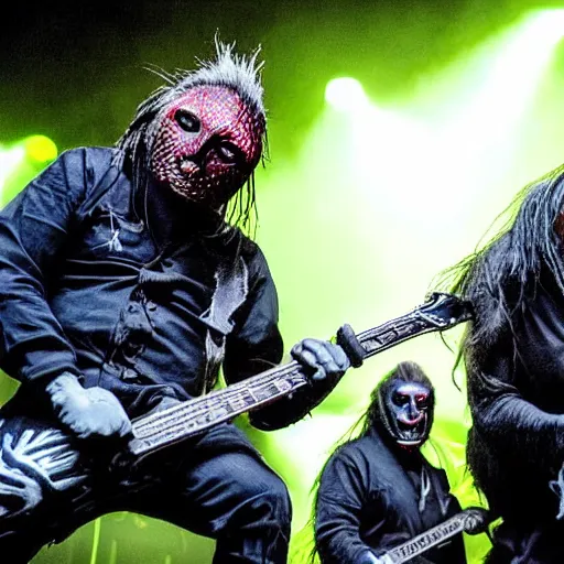 Image similar to Slipknot plays in front of a crowd of monkeys