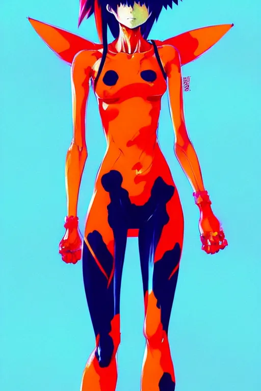 Image similar to a ultradetailed full body painting of asuka from evangelion, by conrad roset, greg rutkowski and makoto shinkai trending on artstation